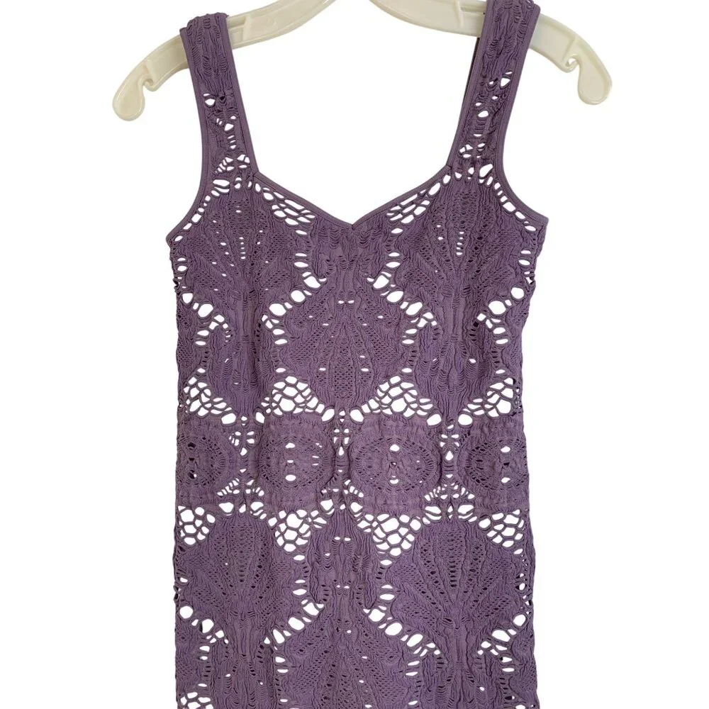 New Free People Intimately Crochet  Sun Dress M/L Violet Bodycon 8228 Mini - Picture 6 of 8